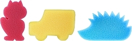 Fragrances, Perfumes, Cosmetics Kids Bath Sponge Set, 3 pcs, pink fox + blue hedgehog + yellow car - Ewimark