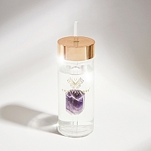 Glass Water Bottle with Amethyst & Tube, 400 ml - Crystallove Glass Water Bottle with Amethyst and Straw — photo N4