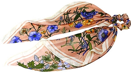 Scarf Scrunchie, peach with floral print - Lolita Accessories — photo N2
