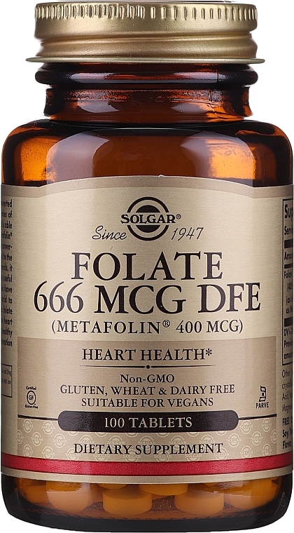 Dietary Supplement "Folic Acid" (Metafolin 400mcg) - Solgar Health & Beauty Folate 666 MCG DFE Metafolin — photo N4