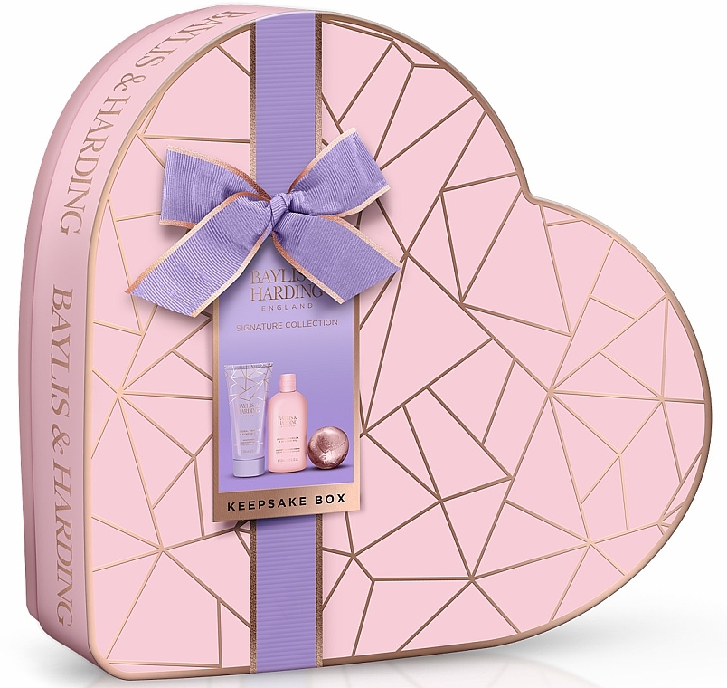 Set - Baylis & Harding Jojoba, Vanilla & Almond Oil Luxury Heart Keepsake Gift Box Gift Set (h/b/lot/200ml + sh/cr/300ml+ bath/bomb/140g) — photo N1
