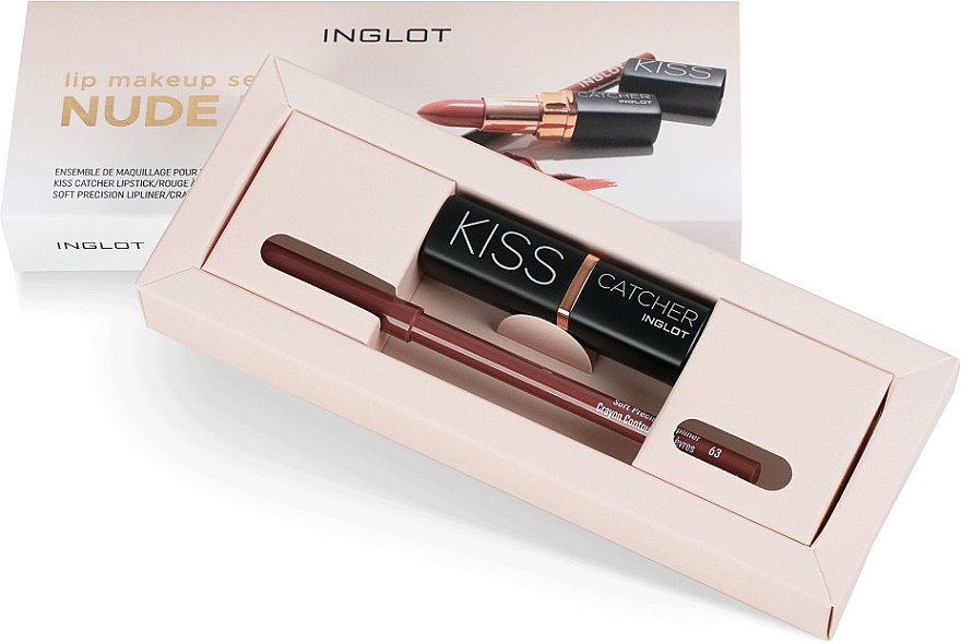 Set - Inglot Lip Makeup Set Nude Kiss (lipstick/4g + lipliner/1.13g) — photo N2