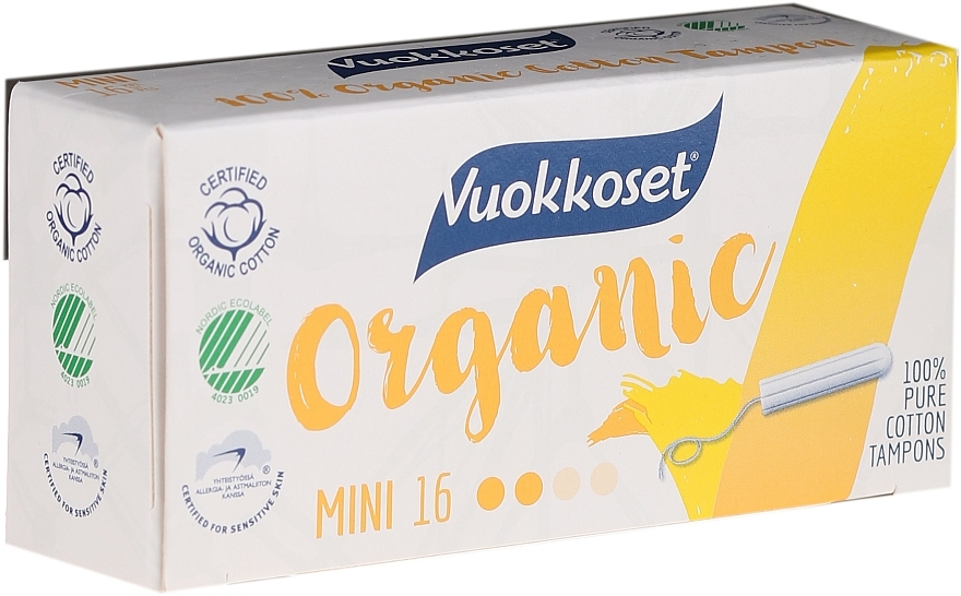 Organic Mini Tampons No Applicator, 16 pcs - Vuokkoset Organic Mini Tampons — photo N1