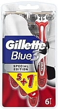 Disposable Shaving Razor Set, 5+1 pcs - Gillette Blue III Red and White — photo N7
