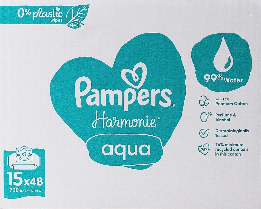 Baby Wet Wipes, 15x48 pcs - Pampers Harmonie Aqua Baby Wipes — photo N4