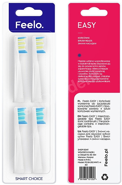 Sonic Toothbrush Head, 4 pcs. - Feelo Easy — photo N3