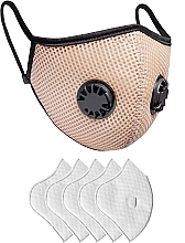 Fragrances, Perfumes, Cosmetics Set: Reusable Respirator Mask with 2 Valves & 5 Protective Filters, beige - XoKo