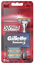 Fragrances, Perfumes, Cosmetics Shaving Razor with 6 cartridges - Gillette Sensor3 Red Edition