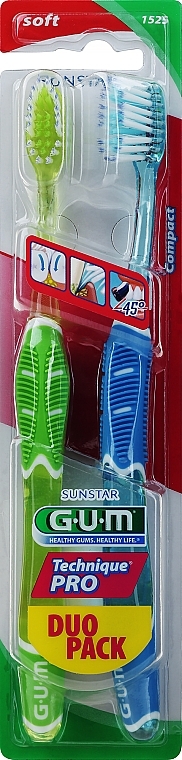 Technique Pro Soft Toothbrush, green + blue - G.U.M Duo Pack Soft Toothbrush — photo N1