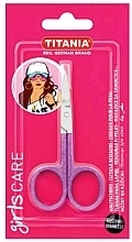 Cuticle Scissors, 8.5 cm, shiny purple, in blister - Titania — photo N1