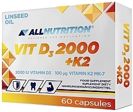 Fragrances, Perfumes, Cosmetics D3+K2 and Linseed Oil Dietary Supplement - Allnutrition Vit D3 2000 + K2 Linseed Oil