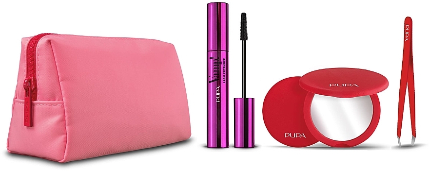 Set - Pupa Vamp! Lash Extender Mascara & Tweezers & Mirror (mascara/14ml + mirror/1pc + tweezers/1pc + bag) — photo N1