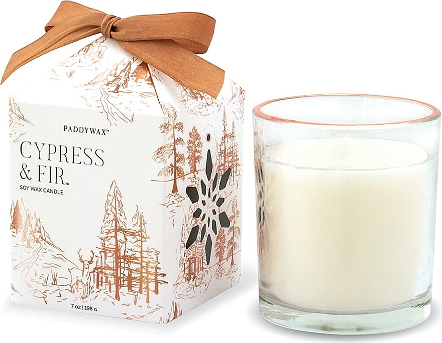 Scented Candle in Gift Box 'Cypress & Fir' - Paddywax Cypress & Fir Glass Votive Soy Candle with Copper Rim Boxed — photo N1