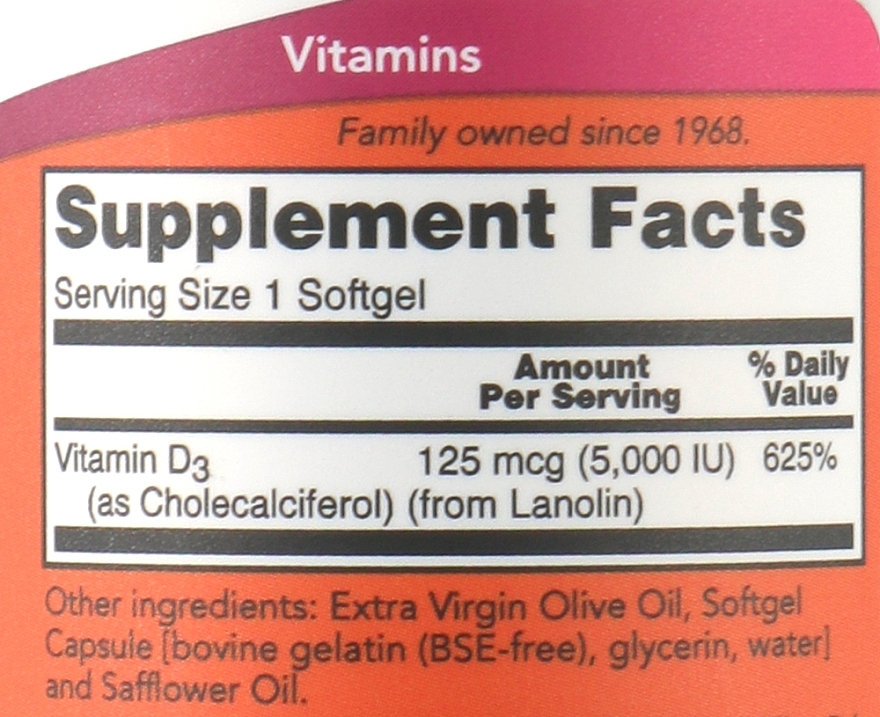 Dietary Supplement "Vitamin D-3" - Now Foods Vitamin D-3 5000 IU Structural Support — photo N3