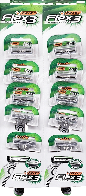 Men Razor "Flex 3 Sensitive", 10 pcs - Bic — photo N1