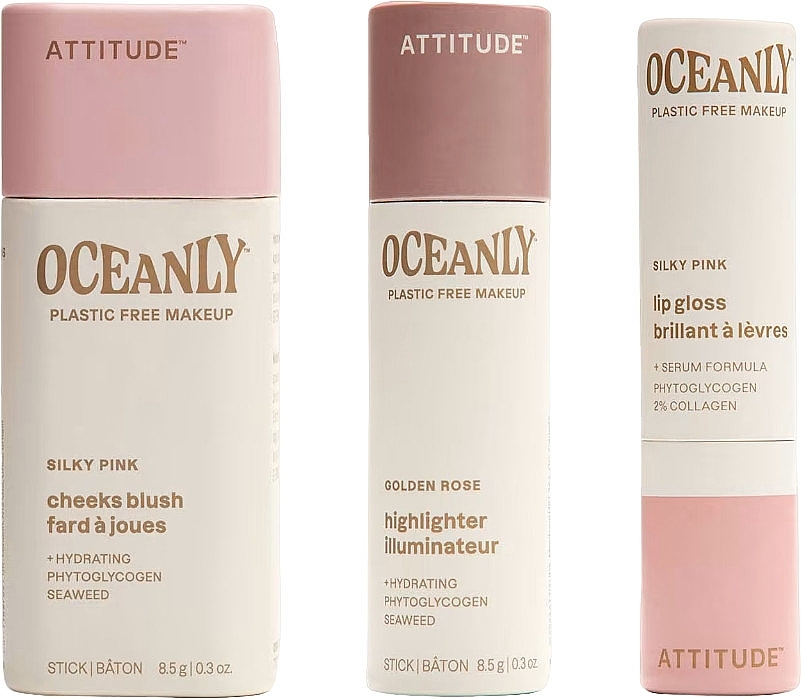 Set - Attitude Oceanly Silky Pink Set (highl/8.5g + lip/stick/3.4g + blush/8.5g) — photo N2