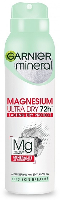 Deodorant Spray for Women "Magnesium Effect. Ultra-Dry 72H". - Garnier Mineral Magnesium Ultra Dry 72h Lasting Dry Protect Deodorant — photo N1