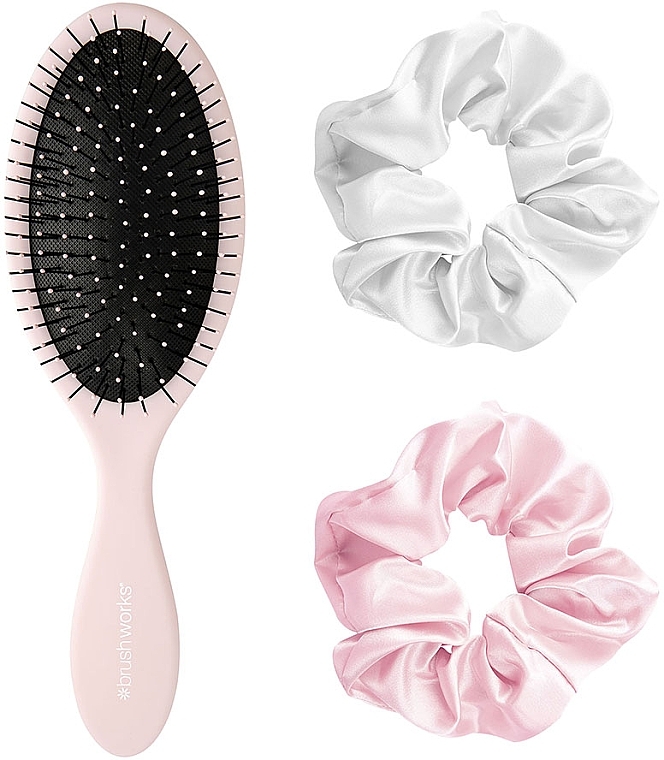 Hair Set - Brushworks Detangling Brush & Satin Scrunchies (hairbands/2pcs+h/brush) — photo N2