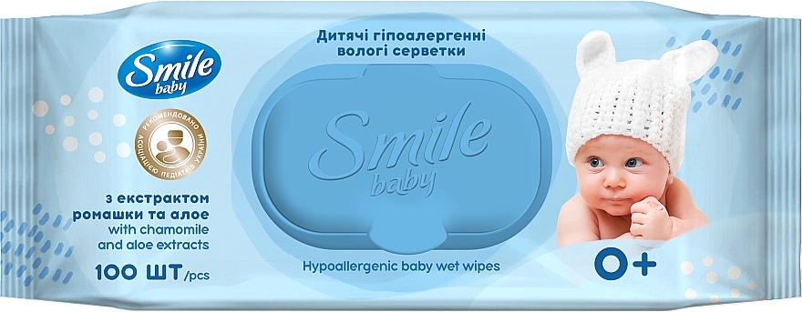 Baby Aloe & Chamomile Wet Wipes with Lid, 100 pcs - Smile Ukraine Baby Newborn — photo N1