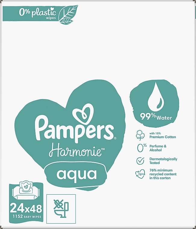 Baby Wet Wipes, 24x48 pcs - Pampers Harmonie Aqua Baby Wipes — photo N3