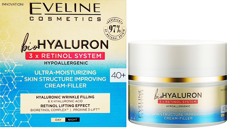 Ultra-Moisturizing Cream Filler - Eveline Cosmetics BioHyaluron 3X Retinol System 40+ — photo N2