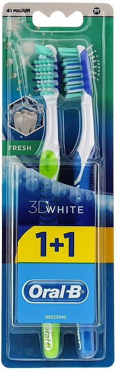 Toothbrush Set, 40 medium, light green+dark blue - Oral-B 3D White Fresh 40 Medium 1+1 — photo N1