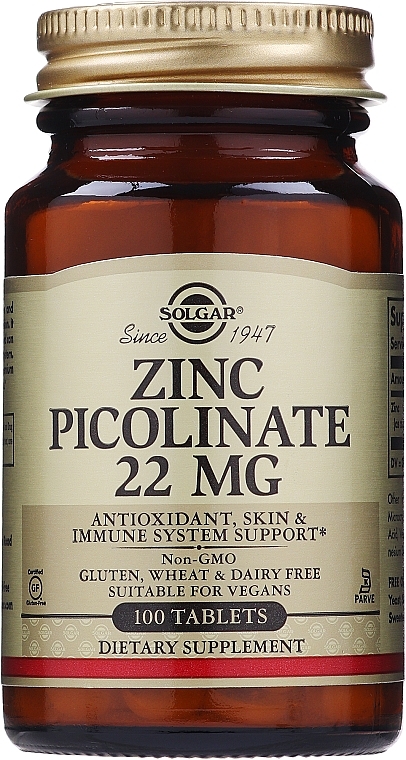 Zinc Picolinate Dietary Supplement, 22mg - Solgar Zinc Picolinate — photo N1