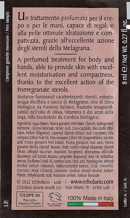 GIFT! L'Erbolario Pomegranate - Hand & Body Cream (sample) — photo N2