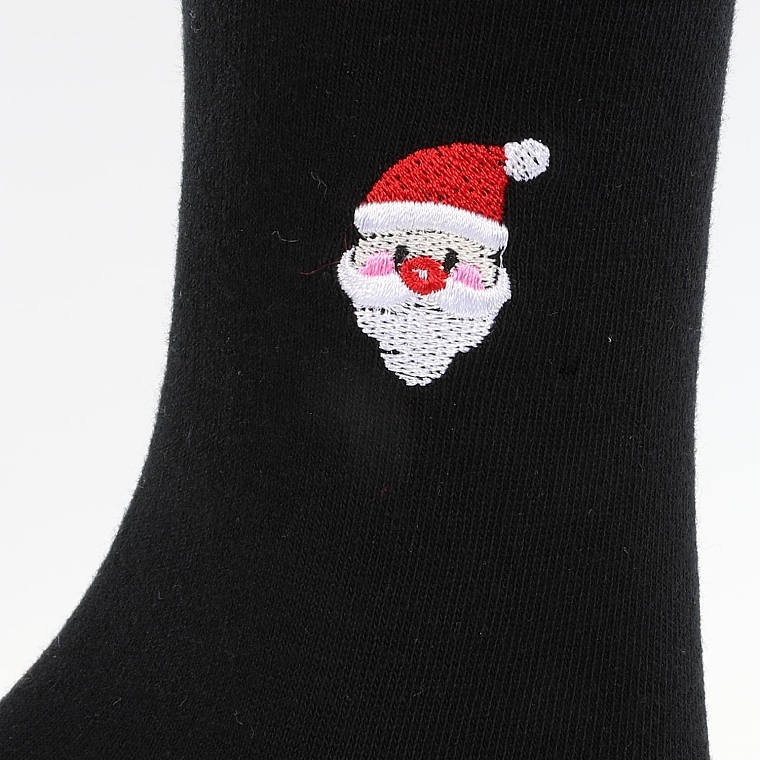 Women Long Socks with Christmas Motif, black with Santa - Moraj — photo N2