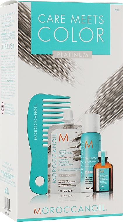 Set ‘Care and Color’ - MoroccanOil Care Meets Color Platinum (h/oil/15ml + dr/shmp/65ml + h/mask/30ml + comb) — photo N1