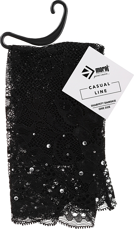 Floral Lace Socks with Rhinestones, black - Moraj — photo N1