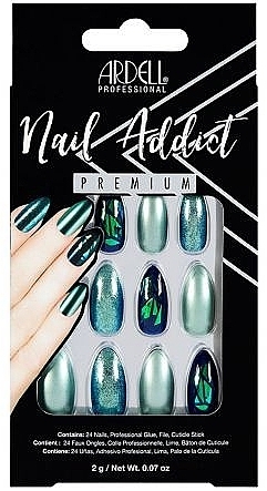 Fake Nails Set - Ardell Nail Addict Premium Artifical Nail Set Green Glitter Chrome — photo N1