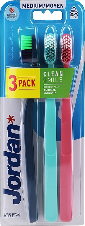 Medium Toothbrush, dark blue, mint, pink - Jordan Clean Smile Medium — photo N1