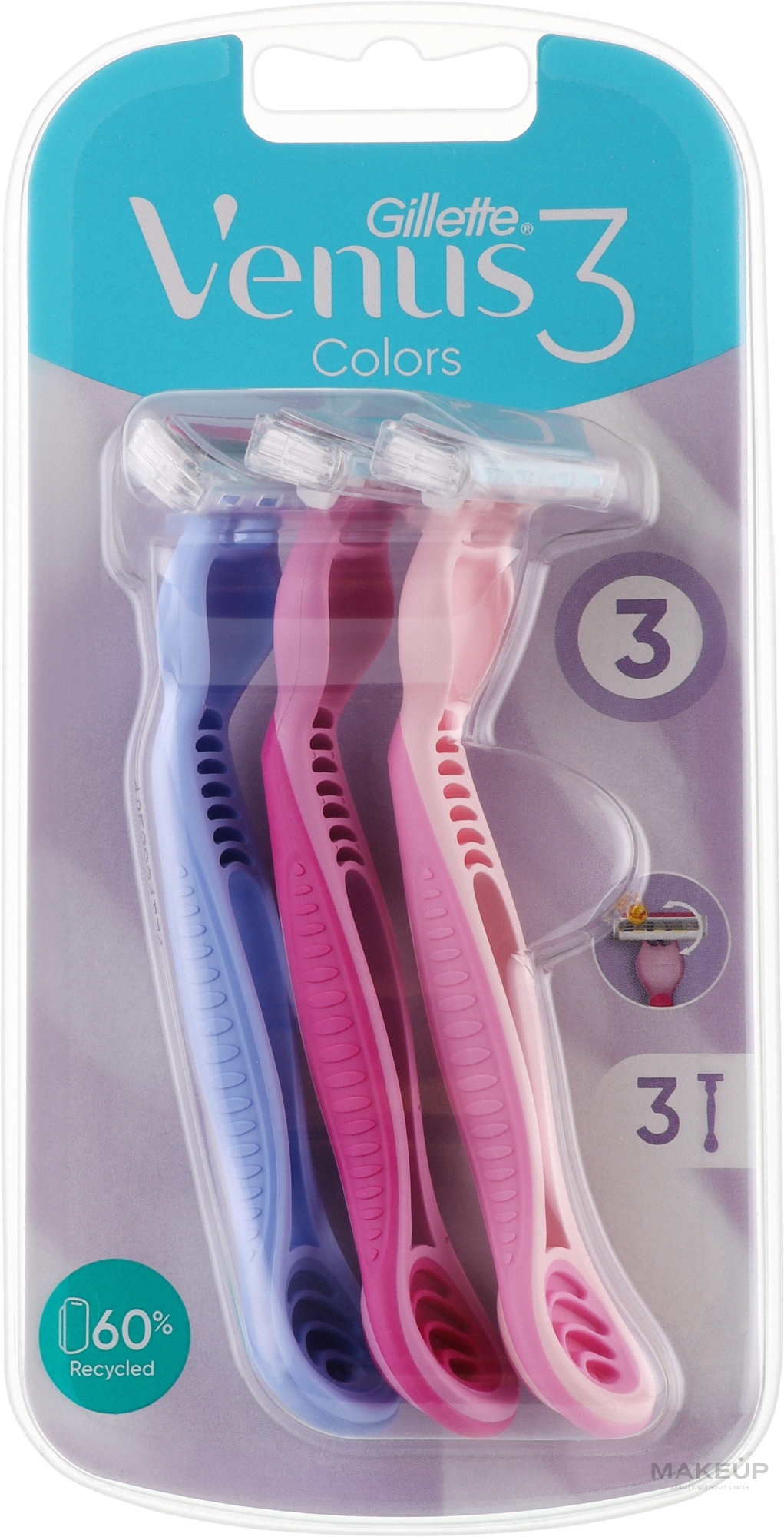 Jednorazowe maszynki do golenia, 3 sztuki - Gillette Venus Simply 3 Plus Colours — photo 3 szt.
