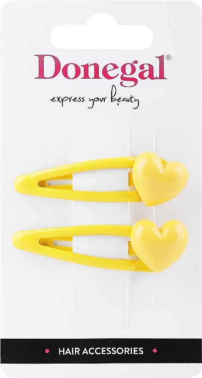 Hair Clips, FA-5622, yellow with hearts - Donegal — photo N1