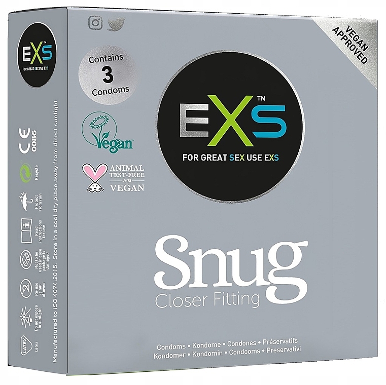 Close-Fitting Condoms, 3 pcs. - EXS Condoms Snug Fit — photo N1