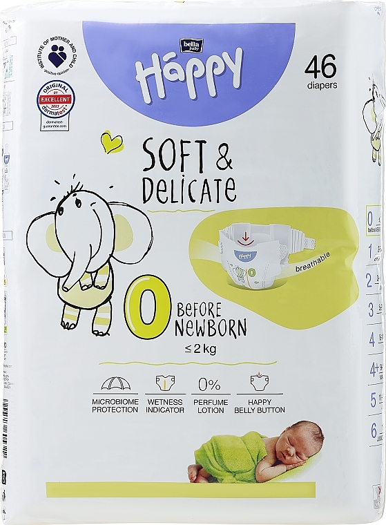 Baby Diapers 0-2 kg, size 0, 46 pcs - Bella Baby Happy — photo N1