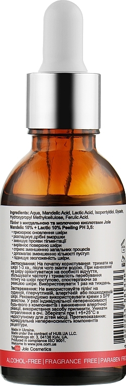 Face Peeling with Mandelic & Lactic Acids - Jole Mandelic 10%+ Lactic 10% Peeling pH 3,5 — photo N2