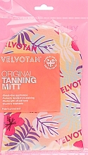 Fragrances, Perfumes, Cosmetics Self Tan Applicator Mitten, yellow-orange with tropical leaves - Velvotan The Original Tanning Mitt