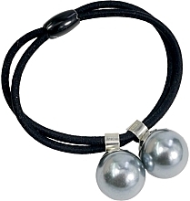 Double Hair Tie with Grey Pearls, black - Lolita Accessoires — photo N1