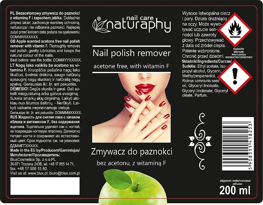 Vitamin F Nail Polish Remover "Apple" - Bluxcosmetic Naturaphy — photo N2