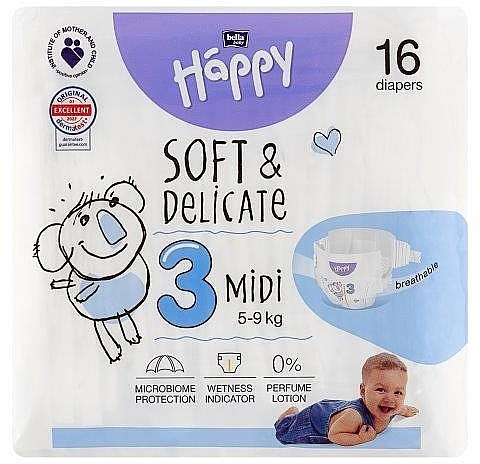 Baby Diapers 5-9 kg, size 3 Midi, 16 pcs - Bella Baby Happy Soft & Delicate — photo N1