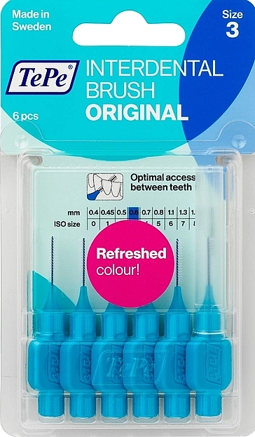 Interdental Brush Set 'Original', 0.6 mm, blue - TePe Interdental Brush Original Size 3 — photo N1