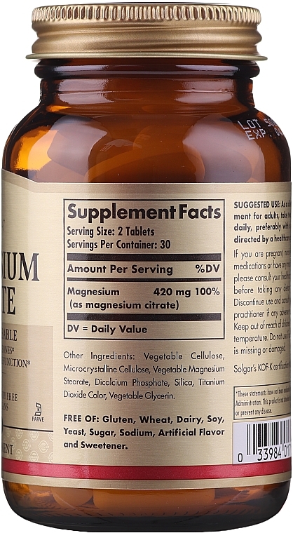 Dietary Supplement "Magnesium Citrate" - Solgar Health & Beauty Magnesium Citrate — photo N4