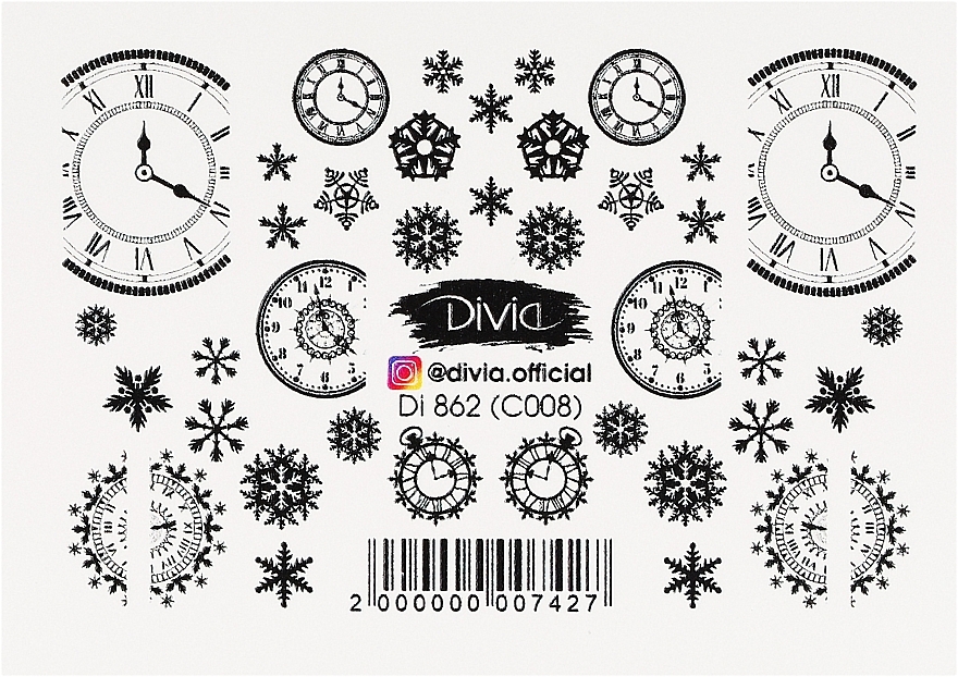 3D Nail Stickers "Combi", Di862 - Divia Water Based Nail Stickers Combi — photo N1