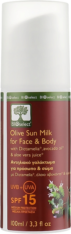 Sunscreen Body Milk - Bioselect Olive Sun Milk For Face & Body SPF15 — photo N1