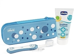 Fragrances, Perfumes, Cosmetics Travel Set, 6-24 months, blue - Chicco First Milk Teeth (toothbrush/1pc + toothpast/50ml + bag/1pc)