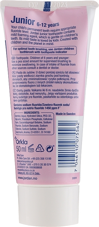 Kids Toothpaste 6-12 years, unicorn - Jordan Junior Toothpaste — photo N3