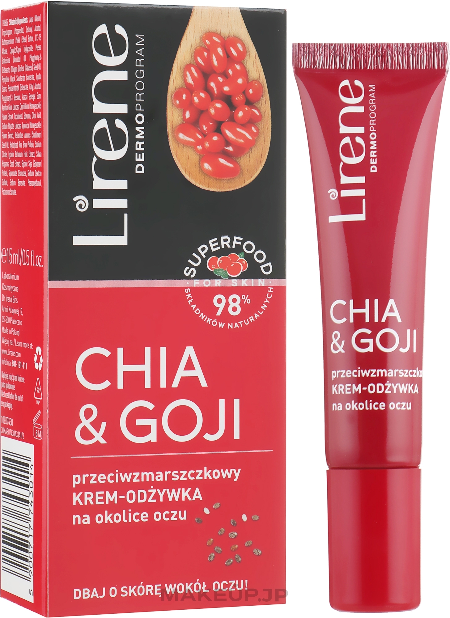 Chia Seed and Goji Berry Extract Anti-Wrinkle Eye Cream - Lirene Superfood For Skin — photo 15 ml