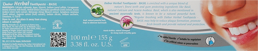 Basil Toothpaste - Dabur Herb'l Basil — photo N3